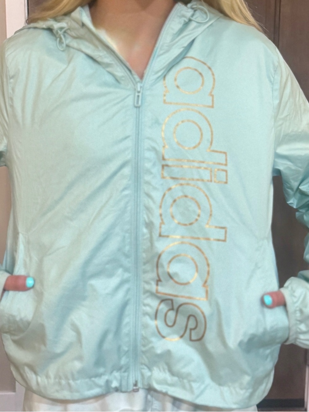 adidas Mint Green Zip Hoodie Jacket with Gold Logo